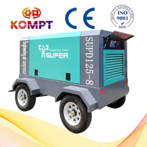 8bar 90kw Supd125-8 Portable Screw Air Compressor Driven by Electricity Used for Sandblasting, Drilling Hole