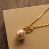 925 sterling silver gold plated chunky baroque freshwater pearl OT chain necklace