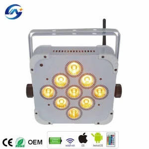 9X18W Flat rechargeable battery powered wireless dmx led uplight wedding stage light