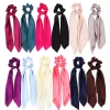 A103   Custom Solid Color Scarf Hair Scrunchies Women Lovely Hair Tie Ponytail Holder Rope Satin Scrunchies