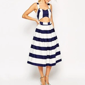  fashion classical stripe cut out midi prom dress ball gown homecoming dress