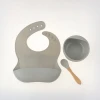 Amazon Hot Sell Food Grade Silicone Baby Feeding Plate Bibs And Mat Spoon Set