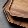 Antique rectangular nordic style restaurant black acacia wooden food serve wedding dinner chargers dish plates and trays