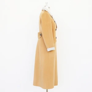 Autumn/winter classic camel lapel double-row buckle waist loop embellished high - end cashmere wool coat