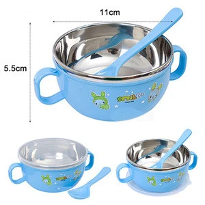 Baby Feeding Heat Resistant Stainless Steel Insulated Bowls with  Spoon