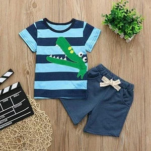 Baby Girls Boys Clothes Sets 2Pcs Toddler Kids Summer Fashion Embroidery Cartoon Print T Shirt Tops+Shorts Outfits Suits