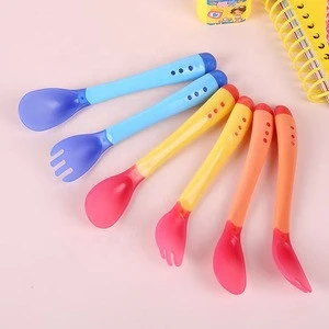 Baby Spoons Set Warm Temperature Food Grade Silicone Spoons &amp; Forks for infants Feeding Dinnerware