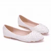 Ballet Flats White Pearl Lace Wedding Shoes Pointed Toe Flats Women Wedding Princess Flats