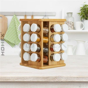 Bamboo Kitchen Storage Containers Revolving Spice Rack Holder, Countertop Spice Organizer