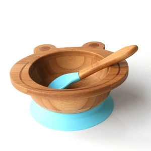 Bamboo organic baby suction bowl with feeding spoon set