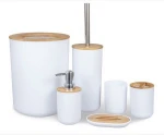 Bathroom Accessories Set 6 Pcs Toothbrush Holder, Rinse Cup, Soap Dish, Hand Sanitizer Bottle, Waste Bin, Toilet Brush