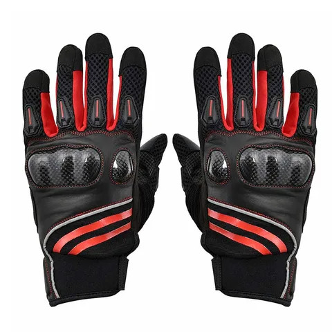 NORMAN Black Leather Motorcycle Short Gloves - Knuckle Protection, Racing Style, Breathable - View #3
