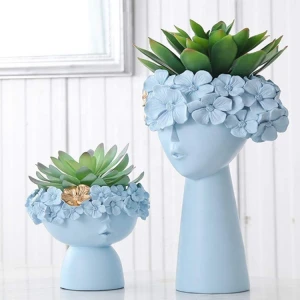 Blue resin head nordic resin vase planter  polyresin crafts