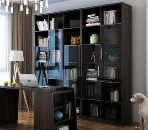 Bookcase wooden with doors and drawers glass model