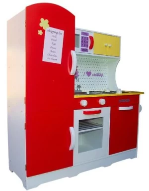 Brand New Large Wooden Red White Kids Pretend Play Kitchen Fridge Cooking Set Educational Kitchen Furniture Toy