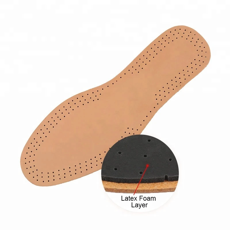 Breathable Genuine leather shoes insoles with black latex foam
