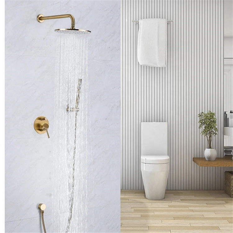 Brushed Gold Solid Brass Bathroom Shower Set Rainfall Shower Faucet Wall Mounted Shower Arm Mixer Water Set
