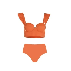 c clothing women three piece swimsuit yellow  ruffles bikini swimwear beachwear and skirt