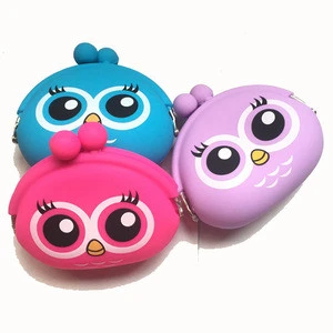 Cartoon Owl Shape Printing Silicone Coin Purse Cute Jelly Change Coin Key Wallet Wholesale Lady Coin Purse