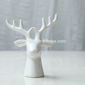 Ceramic Porcelain White Gold Sliver Animal Deer Moose Head Toy Figurine