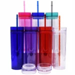 cheap gifts 16oz 480ml double wall Water juice Drinks Clear acrylic insulated Plastic tumbler With lid and straw