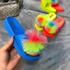 Cheap Price 60 pairs one carton PVC Indoor Cute Kid Slippers Fur Ball Design For Children Slides Outdoor Slippers