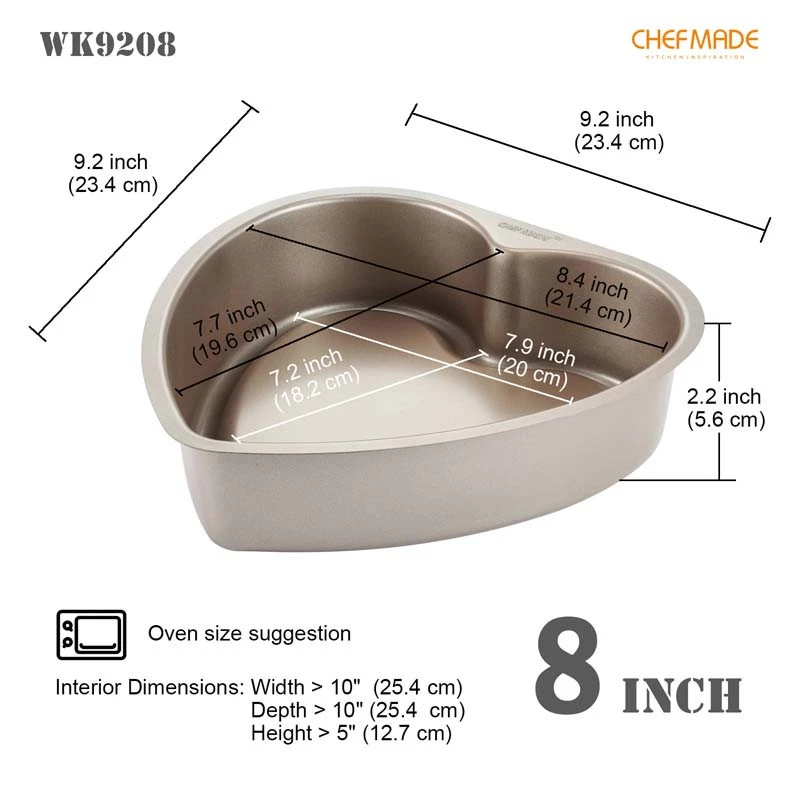 CHEFMADE Oven 8 Inch Metal Carbon Steel Non Stick Heart Shape Cake Pan Baking Mould