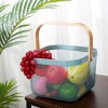 Chinese food gift storage   basket for home Mesh Steel Fruit Basket Bin with Wood Handle