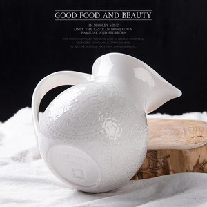 Chinese style home drinking tools high quality embossment 450ml ceramic milk/juice/coffee/tea jug