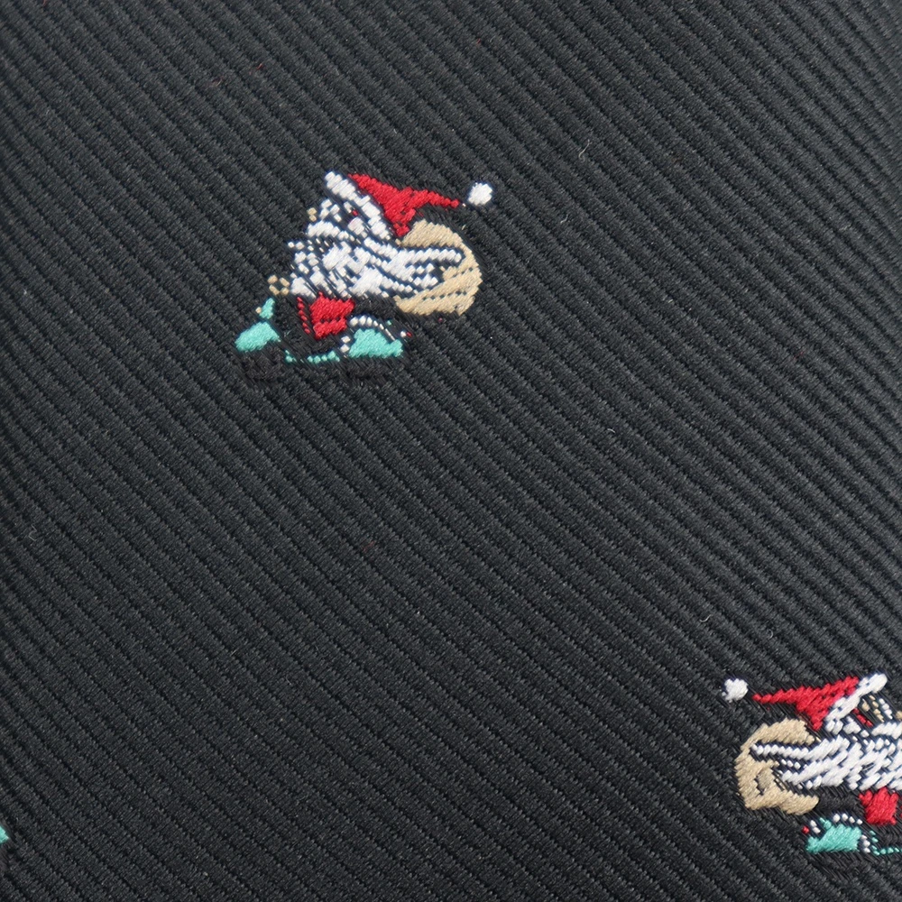 Classic Customized Black Polyester Handmade Factory Santa Claus Embroidered ODM Mens Christmas Ties