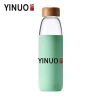 Clear Reusable 550ml cute glass water bottle with bamboo top
