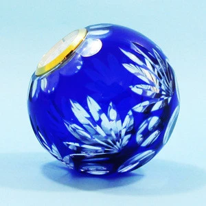 Cobalt blue colored hand engraved glass clock ball glass marble for decoration