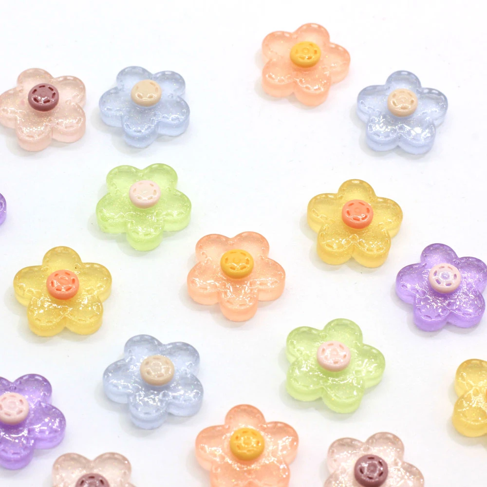 Colorful Transparent 100pcs/bag Flower Shaped Resin Cabochon Handmade Craftwork Girls Phone Shell Decor Hair Accessories