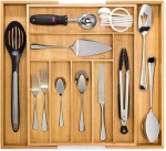 Combohome Bamboo Expandable Cutlery Tray 7 Compartments Drawer Organizer Premium Utensil Tray Adjustable Kitchen Drawer Divider