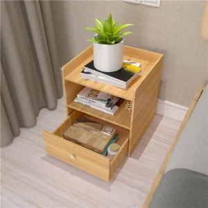 Compact Wooden Panel Nightstand Cheap Bedside Drawer Cabinet Wholesale Bedroom Storage Organizer Fiberboard Night Table Stand