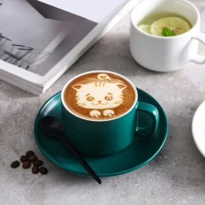 CU016 Ecocoffee Fashionable 220ml Matte Black White Blue Green Pink Ceramic Mug Tea Cup Coffee Cup and Saucer Set