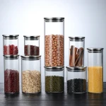 Custom Logo Glass Tea Jar With Stainless steel Lid Kitchen Storage Round Jars Set Glass Food Storage Containers with Lids
