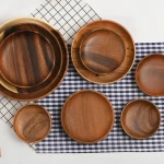 Custom Logo Natural Acacia Large Bowels Wood Serving Salad Bowl And Plates Set Acacia Bowl