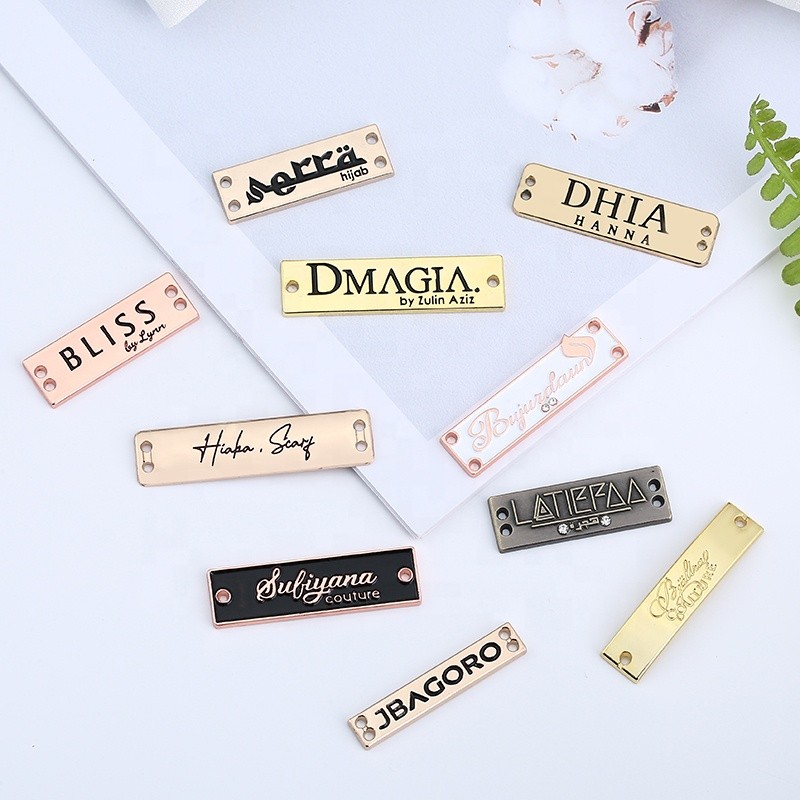 Custom logo private metal label clothing tags sewing label metal logo plate for clothes