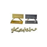 custom luggages rectangle gold metal engraved logo tags antique casting embossed labels handbags anodized metal logos with rivet