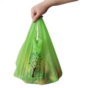 custom printed  eco friendly corn starch biodegradable plastic shopping t-shirt  bag
