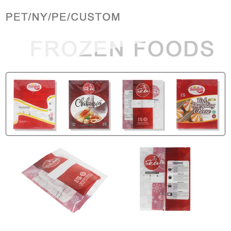Custom printing aluminum foil Food Grade Heat seal transparent Nylon vacuum plastic bag frozen food packaging