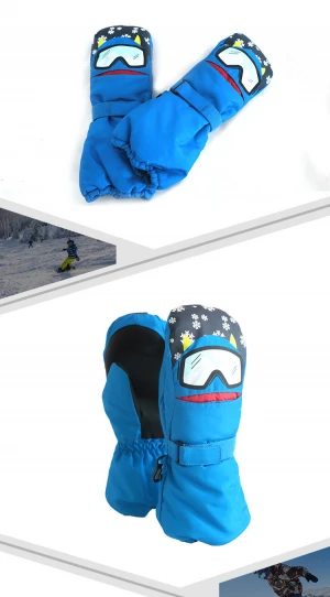 Custom waterproof winter leather ski gloves kids ski mittens