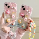 Cute cartoon Colorful Graffiti  3D TPU mobile Phone Case For iPhone 15 14 13 12 Pro max with hand chain