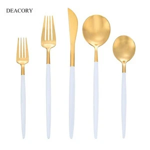 DEACORYHigh Quality White Gold Flatware Set Two Tone Stainless Steel Cutlery for Wedding Event Rental