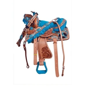 Designer ocean Blue  Hand Tooled western saddle With Accessories