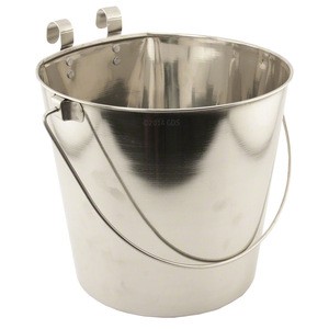 Dog Flat Sided Stainless Steel Bucket with Hooks