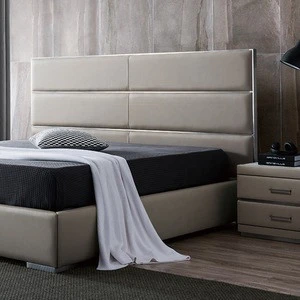 Double Bed Solid Wood Frame Leather Bed/Upholstered Queen Size High Back Bedroom Furniture