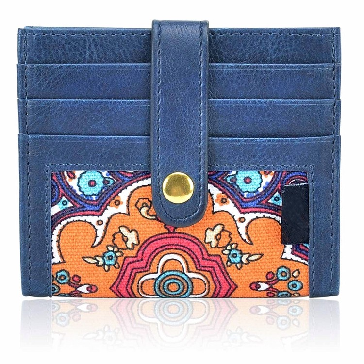 durable and stylish PU leather &amp; canvas slim card holder sleeve wallet with snap bifold card case for men and women