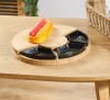 Eco friendly customizable logos small rotating wood bamboo round cheese board tray swivel with knives